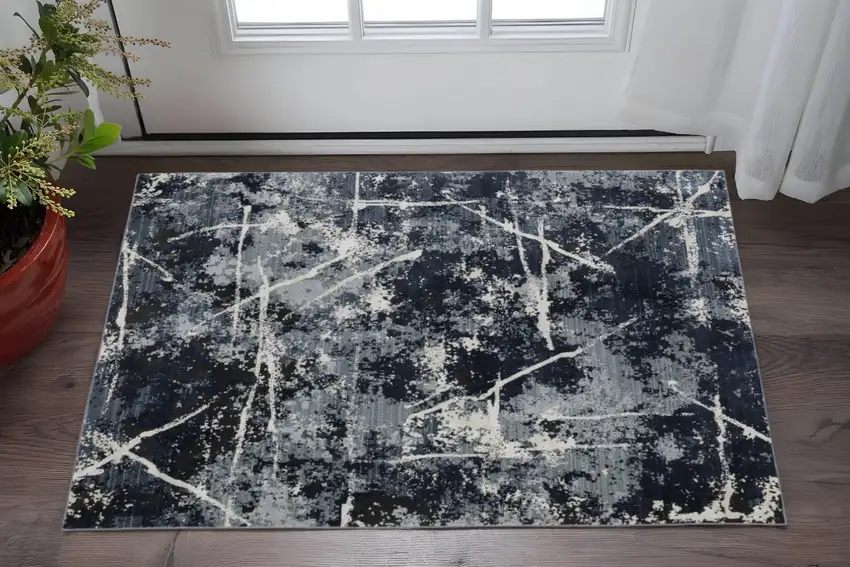 Blue Grey And Beige Abstract Power Loom Stain Resistant Area Rug Photo 1