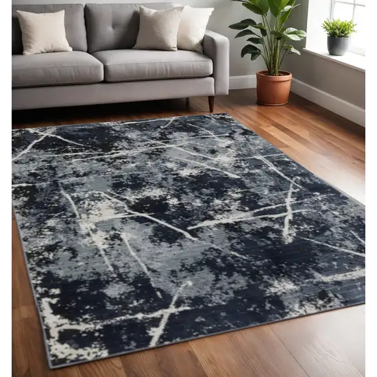 Blue Grey And Beige Abstract Power Loom Stain Resistant Area Rug Photo 1