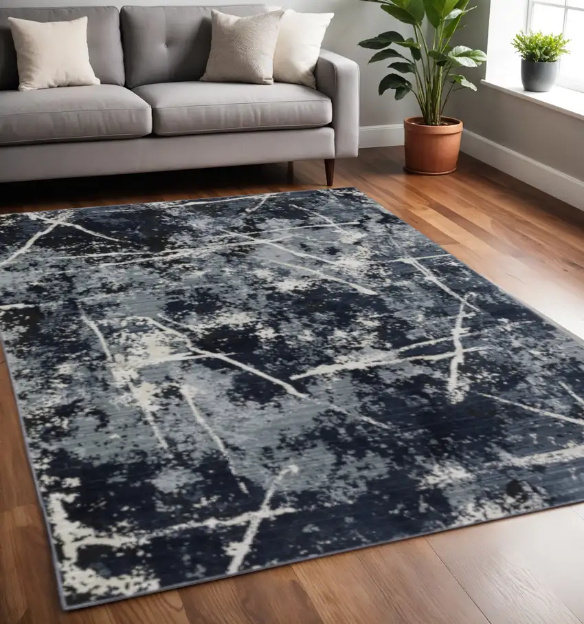 Blue Grey And Beige Abstract Power Loom Stain Resistant Area Rug Photo 1