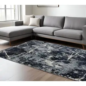 Photo of Blue Grey And Beige Abstract Power Loom Stain Resistant Area Rug