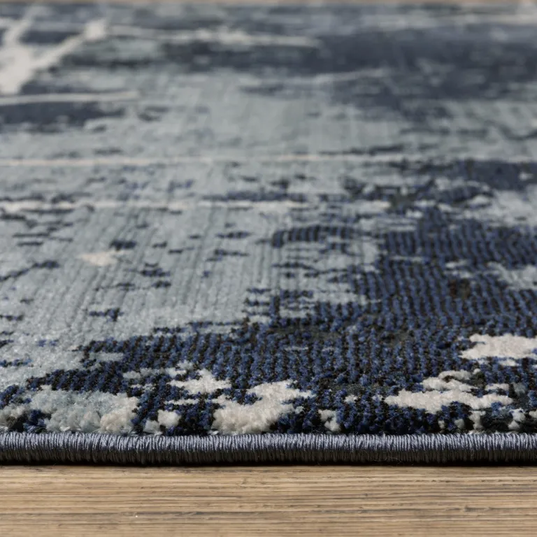 Blue Grey And Beige Abstract Power Loom Stain Resistant Area Rug Photo 1