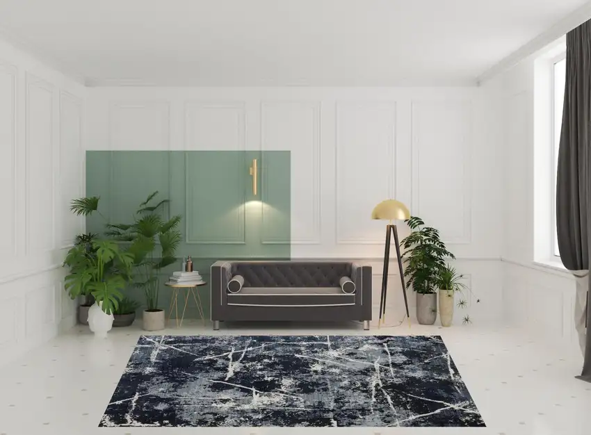 Blue Grey And Beige Abstract Power Loom Stain Resistant Area Rug Photo 2