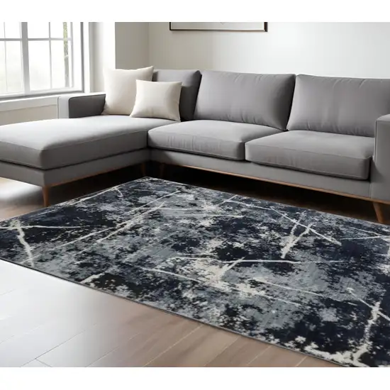 Blue Grey And Beige Abstract Power Loom Stain Resistant Area Rug Photo 1