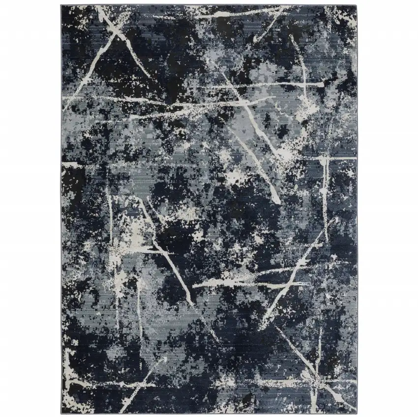 Blue Grey And Beige Abstract Power Loom Stain Resistant Area Rug Photo 2