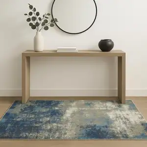 Photo of Blue Grey And Beige Abstract Power Loom Stain Resistant Area Rug
