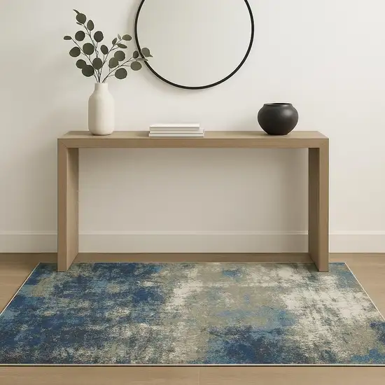 Blue Grey And Beige Abstract Power Loom Stain Resistant Area Rug Photo 1