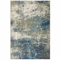 Photo of Blue Grey And Beige Abstract Power Loom Stain Resistant Area Rug