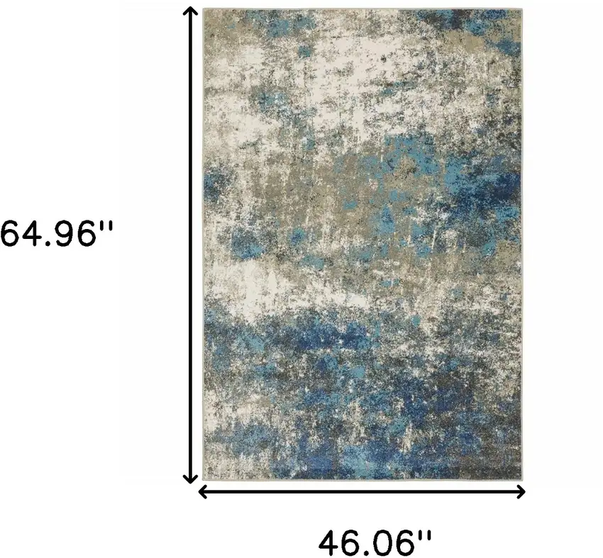 Blue Grey And Beige Abstract Power Loom Stain Resistant Area Rug Photo 10