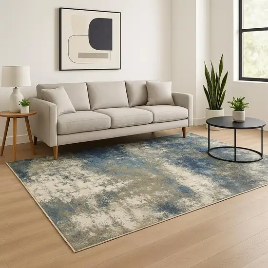 Blue Grey And Beige Abstract Power Loom Stain Resistant Area Rug Photo 1