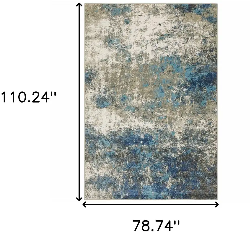 Blue Grey And Beige Abstract Power Loom Stain Resistant Area Rug Photo 10