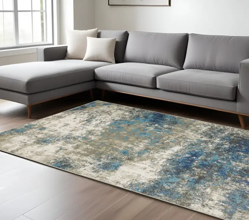 Blue And Beige Abstract Area Rug Photo 1