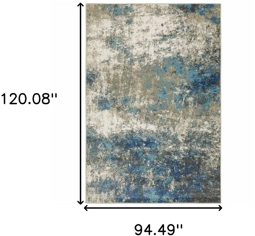 Blue Grey And Beige Abstract Power Loom Stain Resistant Area Rug Photo 10