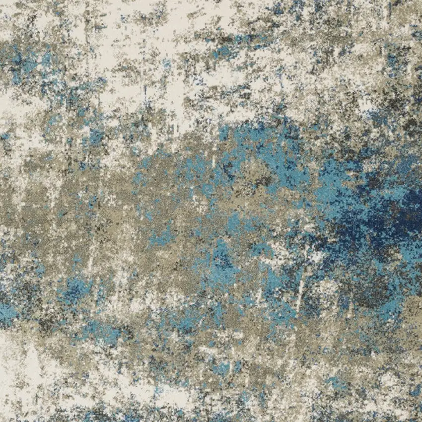Blue Grey And Beige Abstract Power Loom Stain Resistant Area Rug Photo 4