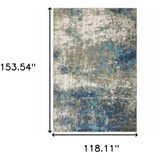 Blue Grey And Beige Abstract Power Loom Stain Resistant Area Rug Photo 3