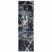 Photo of Blue Grey And Beige Abstract Power Loom Stain Resistant Runner Rug