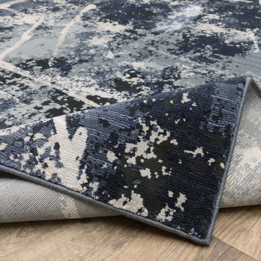 Blue Grey And Beige Abstract Power Loom Stain Resistant Runner Rug Photo 8