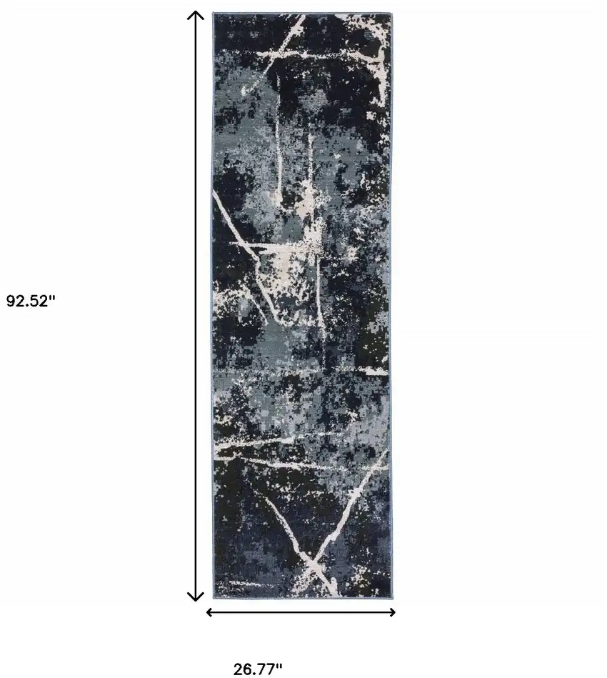 Blue Grey And Beige Abstract Power Loom Stain Resistant Runner Rug Photo 10