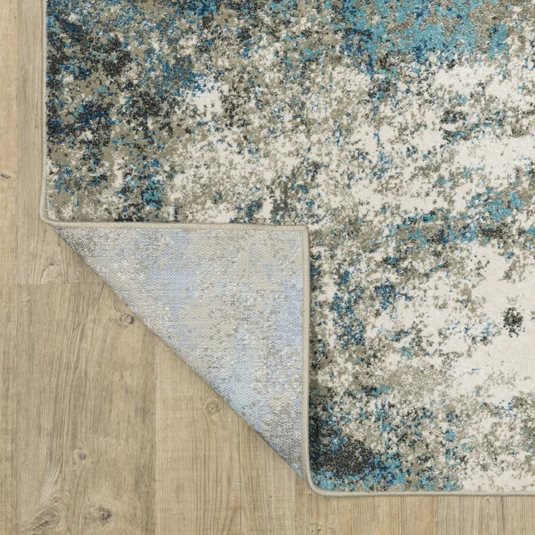 Blue Grey And Beige Abstract Power Loom Stain Resistant Runner Rug Photo 5