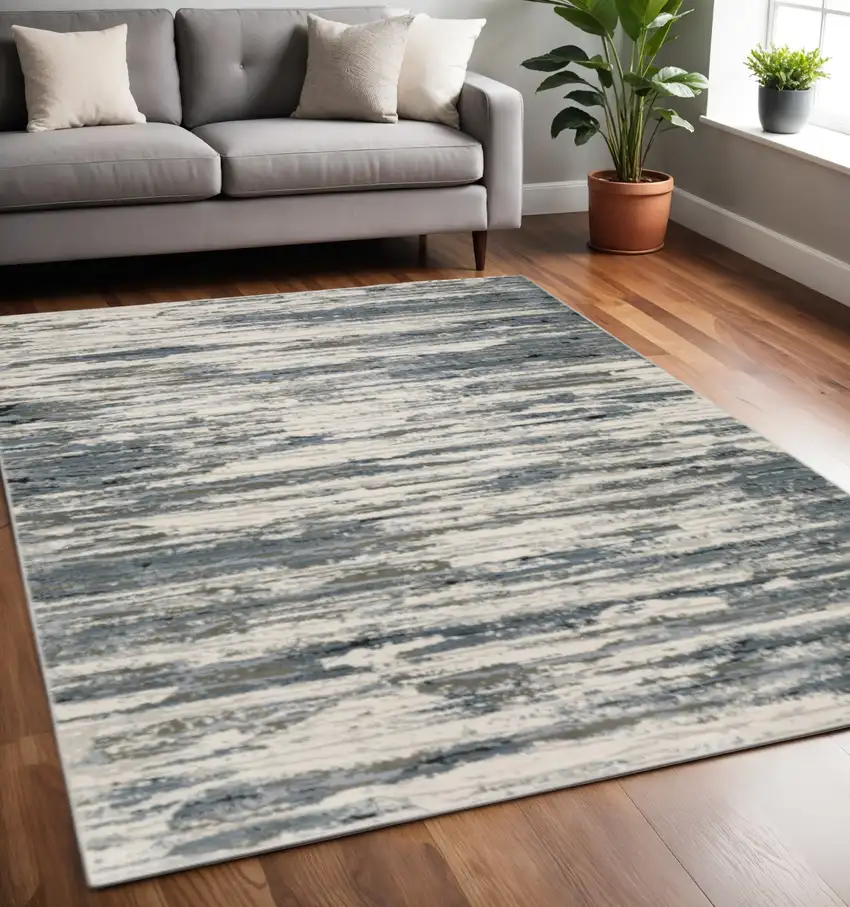 Blue Grey Beige And Brown Abstract Power Loom Stain Resistant Area Rug Photo 1