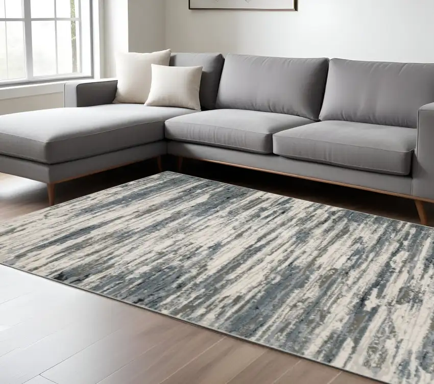 Blue Grey Beige And Brown Abstract Power Loom Stain Resistant Area Rug Photo 1