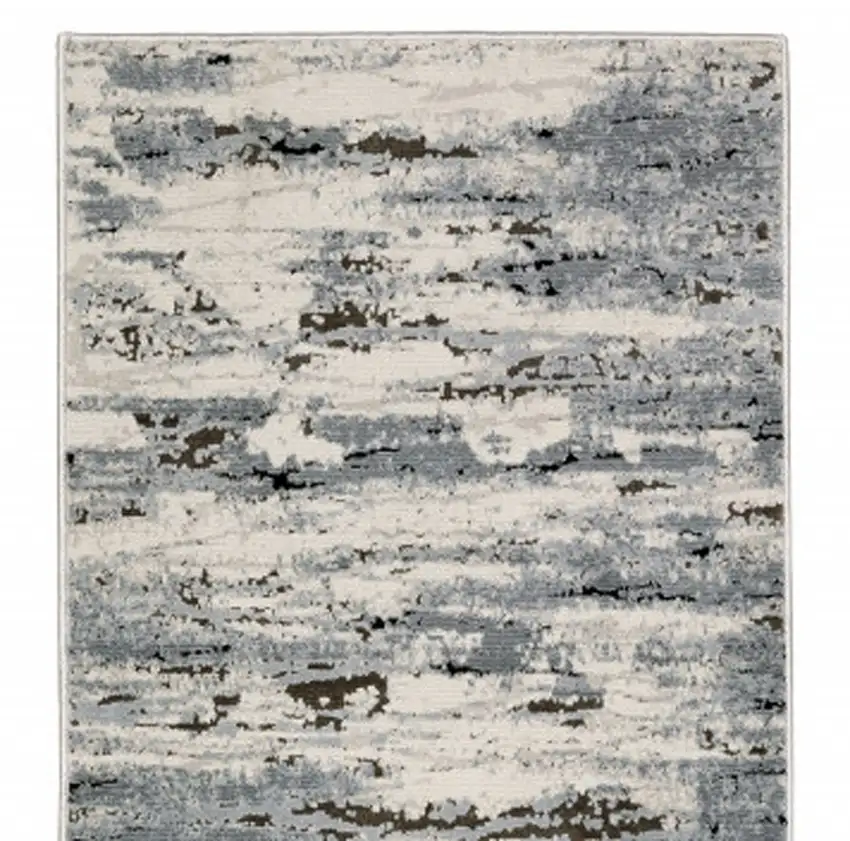 Blue Grey Beige And Brown Abstract Power Loom Stain Resistant Runner Rug Photo 11