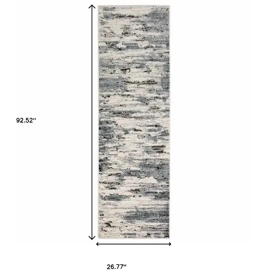 2' X 8' Blue Grey Beige And Brown Abstract Power Loom Stain Resistant Runner Rug Photo 3