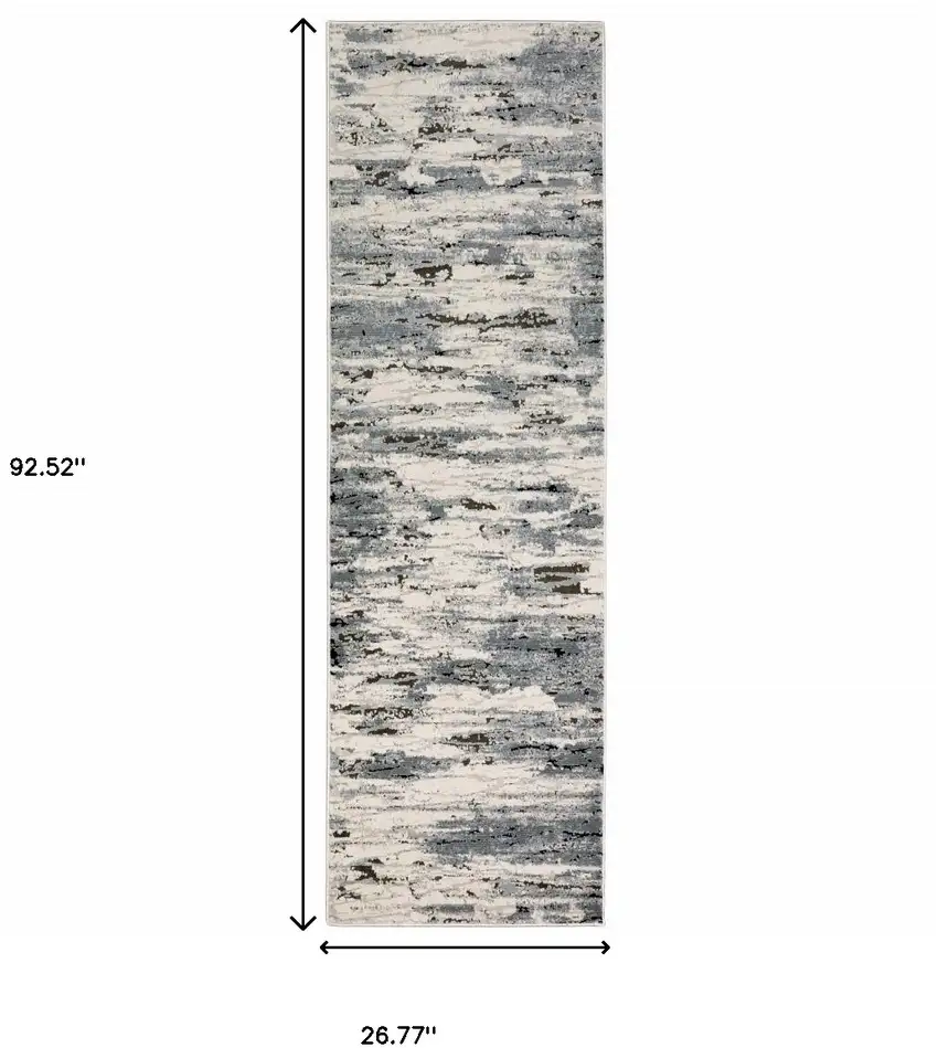 2' X 8' Blue Grey Beige And Brown Abstract Power Loom Stain Resistant Runner Rug Photo 3