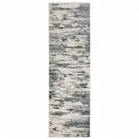 Photo of Blue Grey Beige And Brown Abstract Power Loom Stain Resistant Runner Rug