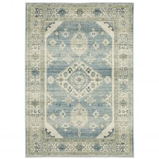 Blue Grey Beige And Teal Oriental Power Loom Stain Resistant Area Rug Photo 5