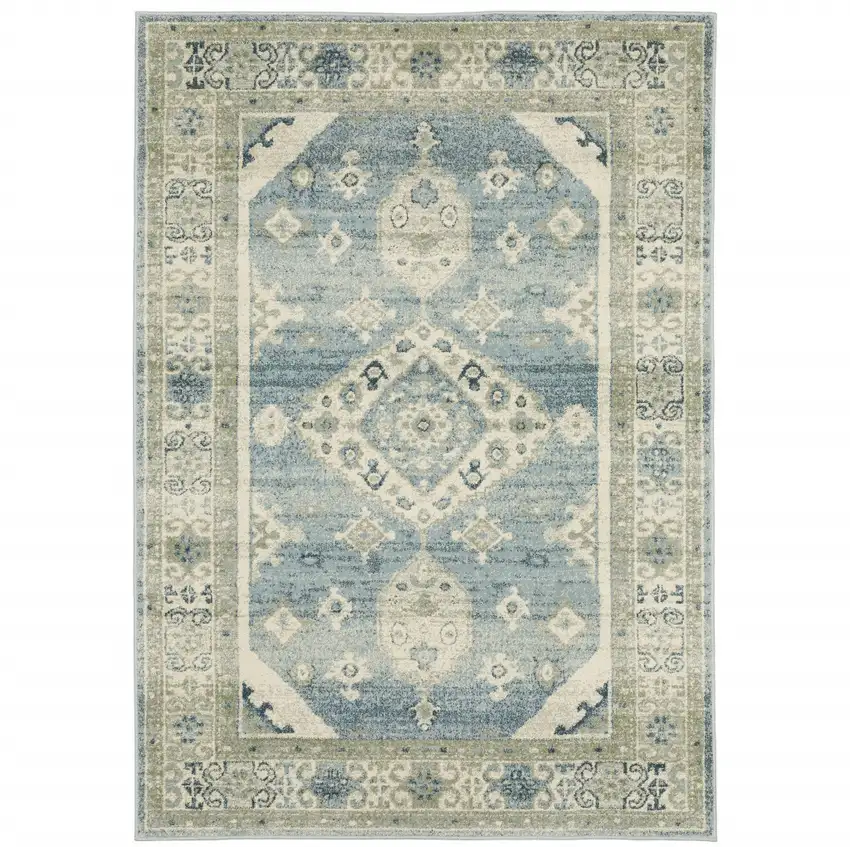 Blue Grey Beige And Teal Oriental Power Loom Stain Resistant Area Rug Photo 5