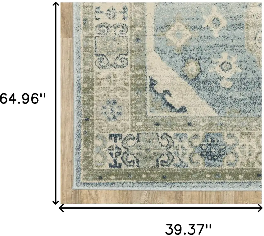 Blue Grey Beige And Teal Oriental Power Loom Stain Resistant Area Rug Photo 10