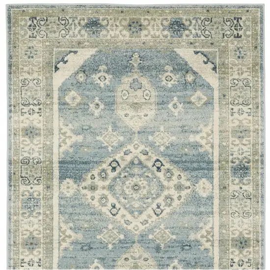 Blue And Beige Oriental Distressed Area Rug Photo 5