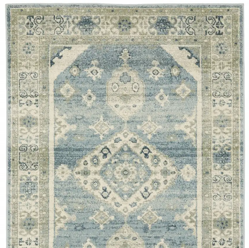 Blue And Beige Oriental Distressed Area Rug Photo 5