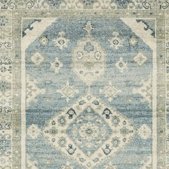 Blue And Beige Oriental Distressed Area Rug Photo 4