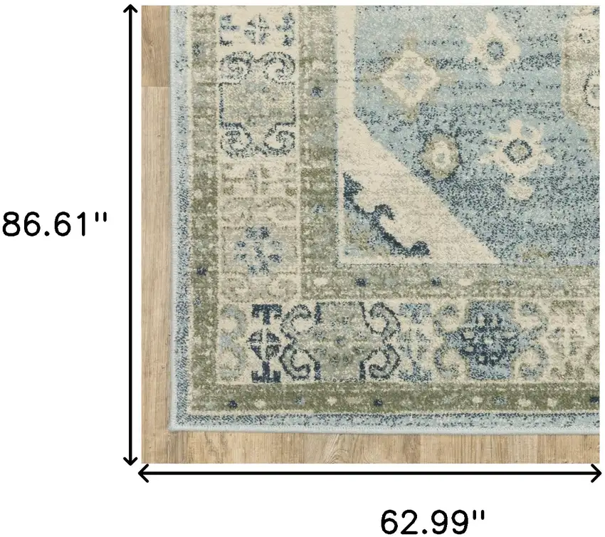Blue Grey Beige And Teal Oriental Power Loom Stain Resistant Area Rug Photo 10