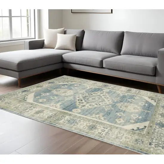 Blue And Beige Oriental Area Rug Photo 2