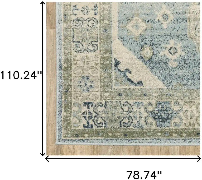 Blue Grey Beige And Teal Oriental Power Loom Stain Resistant Area Rug Photo 10