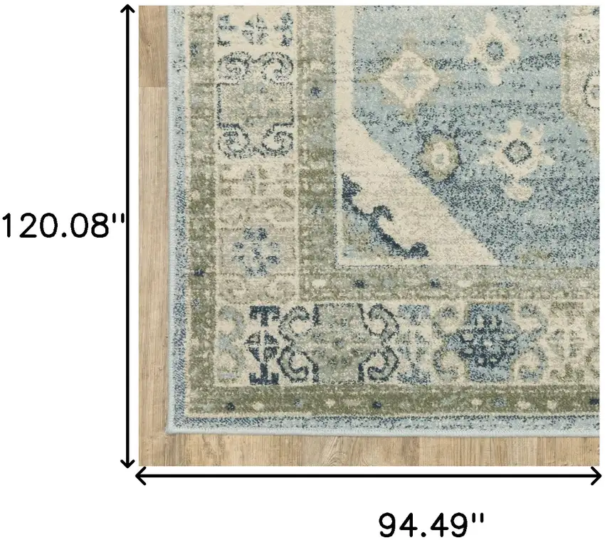 Blue Grey Beige And Teal Oriental Power Loom Stain Resistant Area Rug Photo 10