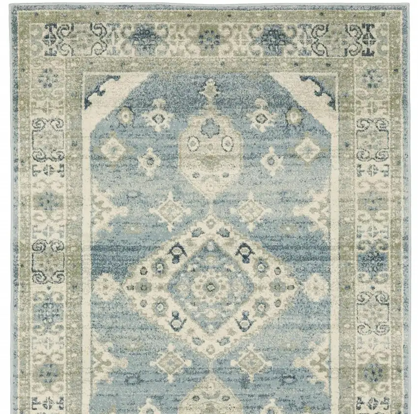 Blue Grey Beige And Teal Oriental Power Loom Stain Resistant Area Rug Photo 5