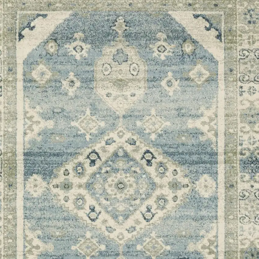 Blue Grey Beige And Teal Oriental Power Loom Stain Resistant Area Rug Photo 4