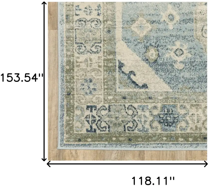 Blue Grey Beige And Teal Oriental Power Loom Stain Resistant Area Rug Photo 10