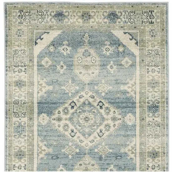 Blue Grey Beige And Teal Oriental Power Loom Stain Resistant Area Rug Photo 5