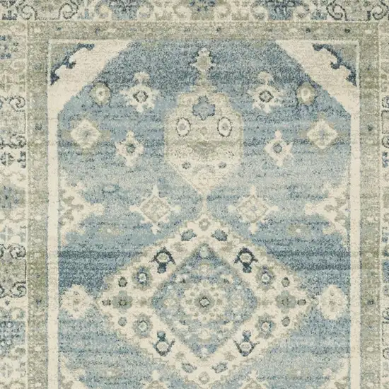 Blue Grey Beige And Teal Oriental Power Loom Stain Resistant Area Rug Photo 4