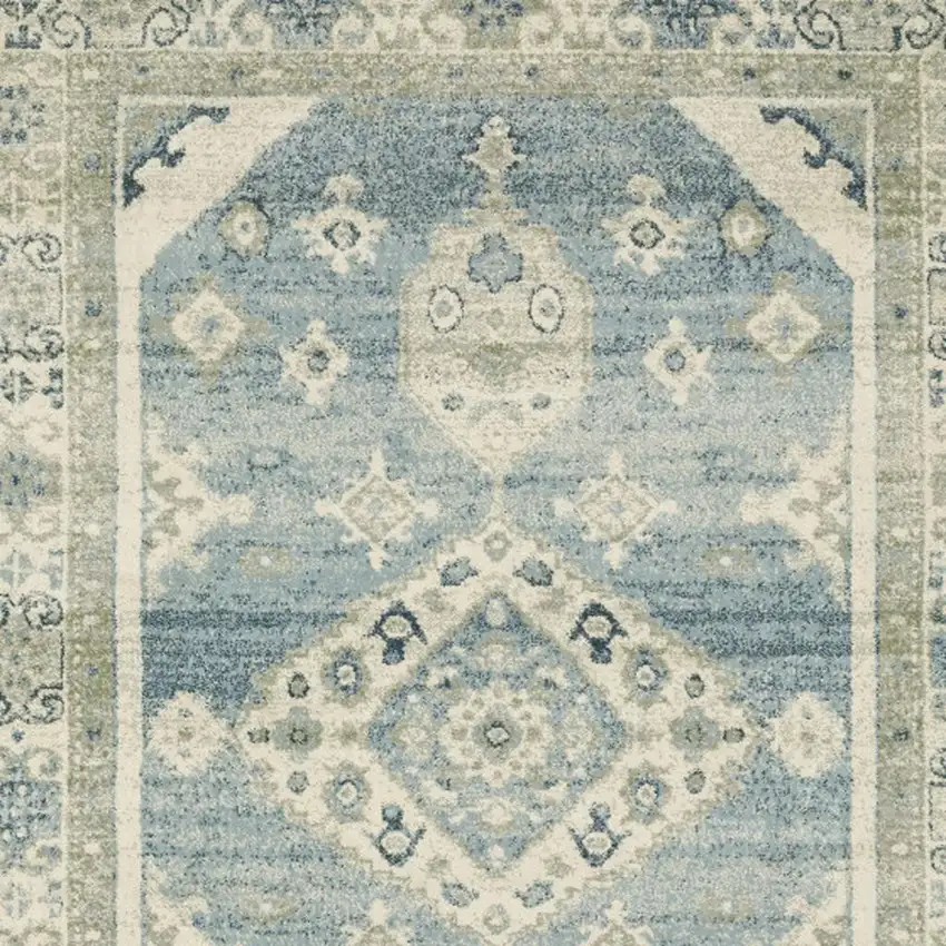 Blue Grey Beige And Teal Oriental Power Loom Stain Resistant Area Rug Photo 4