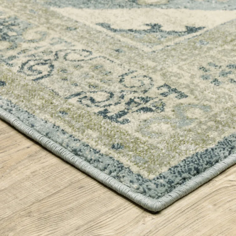 Blue Grey Beige And Teal Oriental Power Loom Stain Resistant Runner Rug Photo 5