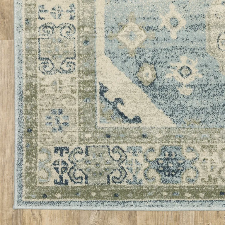 Blue Grey Beige And Teal Oriental Power Loom Stain Resistant Runner Rug Photo 4