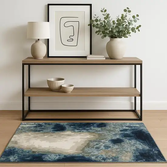 Blue Grey Charcoal And Beige Abstract Power Loom Stain Resistant Area Rug Photo 1