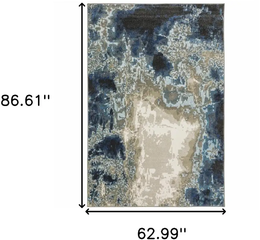 Blue Grey Charcoal And Beige Abstract Power Loom Stain Resistant Area Rug Photo 10