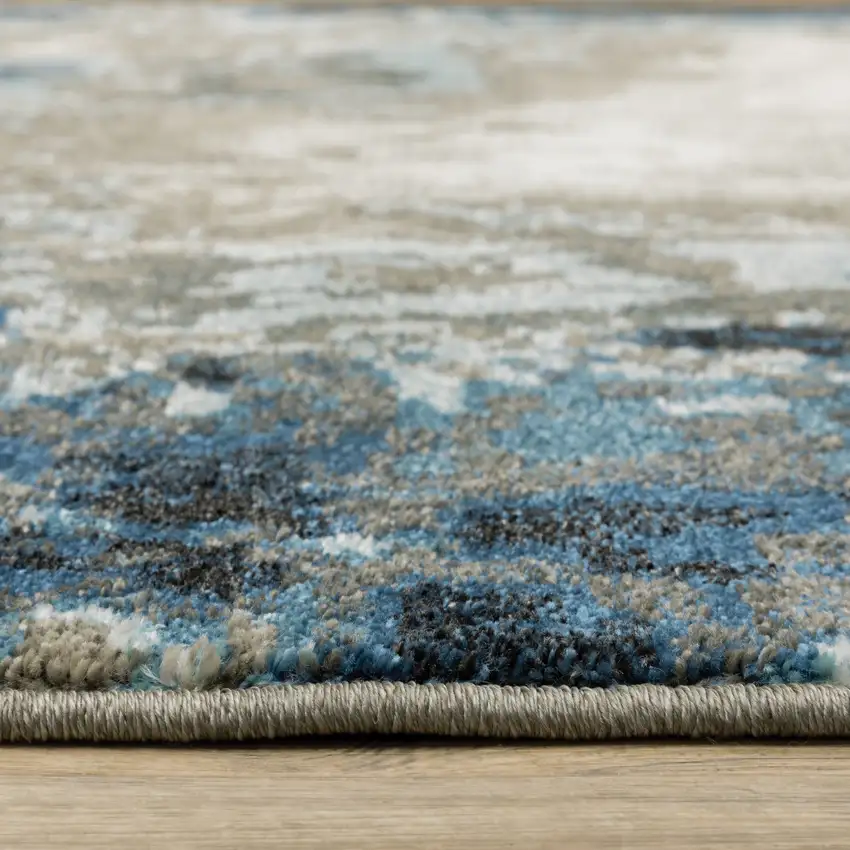 Blue Grey Charcoal And Beige Abstract Power Loom Stain Resistant Area Rug Photo 9