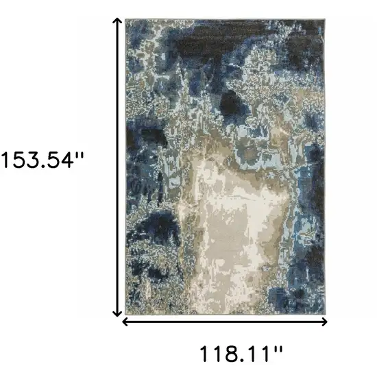 Blue Grey Charcoal And Beige Abstract Power Loom Stain Resistant Area Rug Photo 3